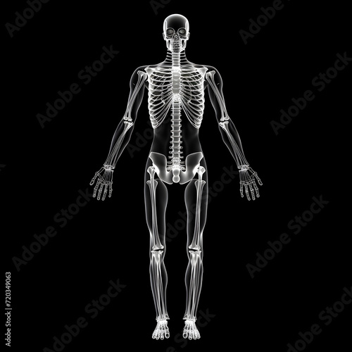 X-ray full body scan of a white skeleton 