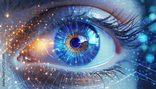 A close-up of a man's eye. Biometric iris scanner.
