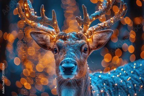 reindeer surrounded by the vibrant and glowing polymer dots