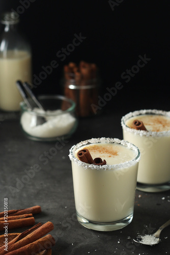 Two glasses with traditional Puerto Rico cocktail Coquito