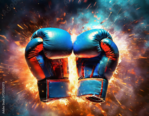 Two boxing gloves in sparkles on a black background