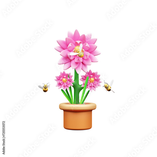 Flower 3d icon illustration or Chrysanthemum Flower Pot 3D Icon illustration