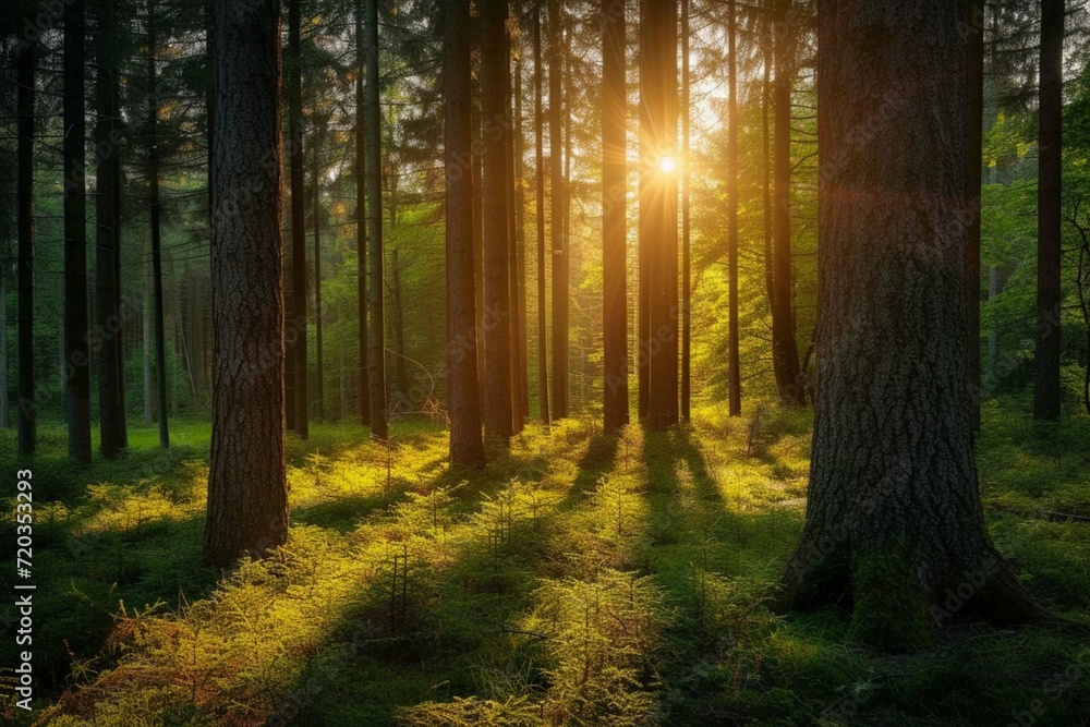 Wald Panorama mit Sonnenstrahlen