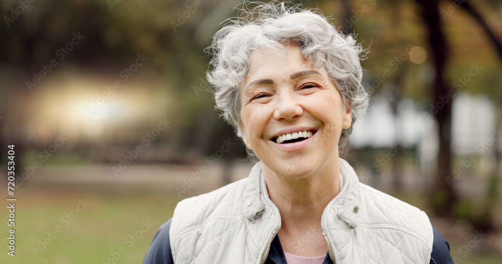 Senior woman with a smile, portrait in the park and happiness in nature, woods or outdoor for a walk in retirement. Happy, face and elderly person with wellness from exercise or healthy workout Senior woman with a smile, portrait in the park and happiness in nature, woods or outdoor for a walk in retirement. Happy, face and elderly person with wellness from exercise or healthy workout