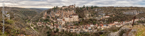 Panoramic view of Rocamadour, a city in the Lot region of France, dates back to the middle ages. It has been a centre of pilgrimage since the 15th century and attracts numerous tourists each year
