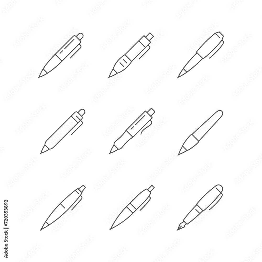 Set line icons of pen