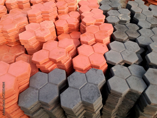 Stacks of concrete hexagonal interlocked paver  Blocks