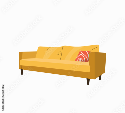 Scandinavian style sofa with pillow isolated. Vector flat style cartoon illustration