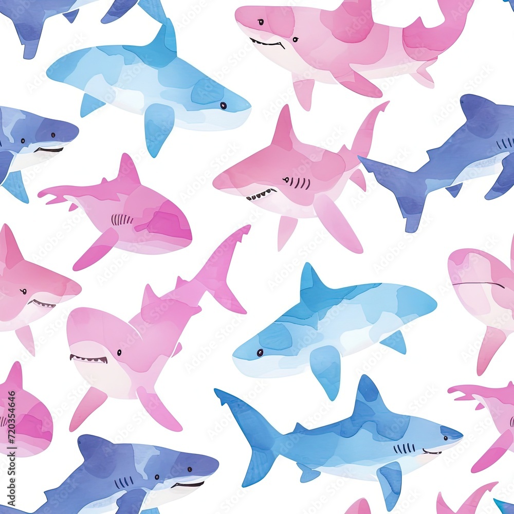 Fototapeta premium pattern cute watercolor shark pastel