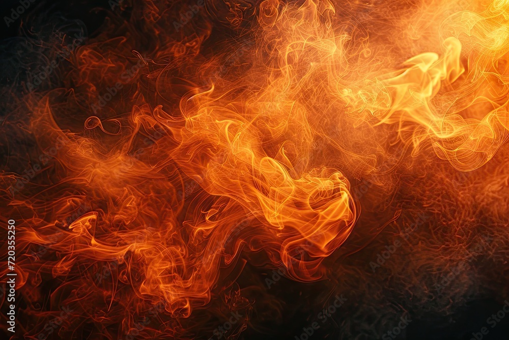 Red flames and smoke swirl in dance of heat and mystery creating abstract spectacle. Dark smoky backdrop illustrates mystical union of light and motion Red flames and smoke swirl in dance of heat and mystery creating abstract spectacle. Dark smoky backdrop illustrates mystical union of light and motion