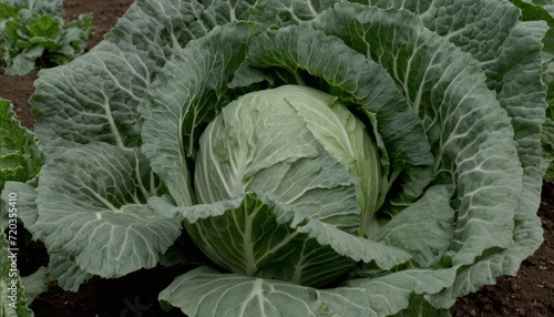 A head of cabbage in the dirt