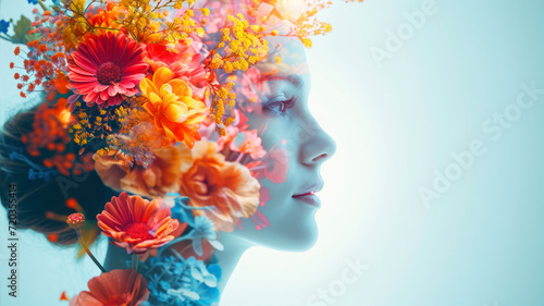 Portrait of a beautiful girl with flowers in her hair, double exposure © Alex
