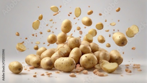 fresh potato flying on isolated white