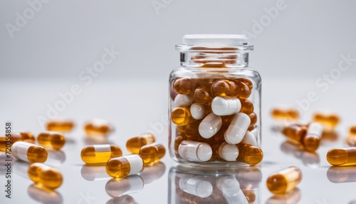 A jar of pills with a white cap