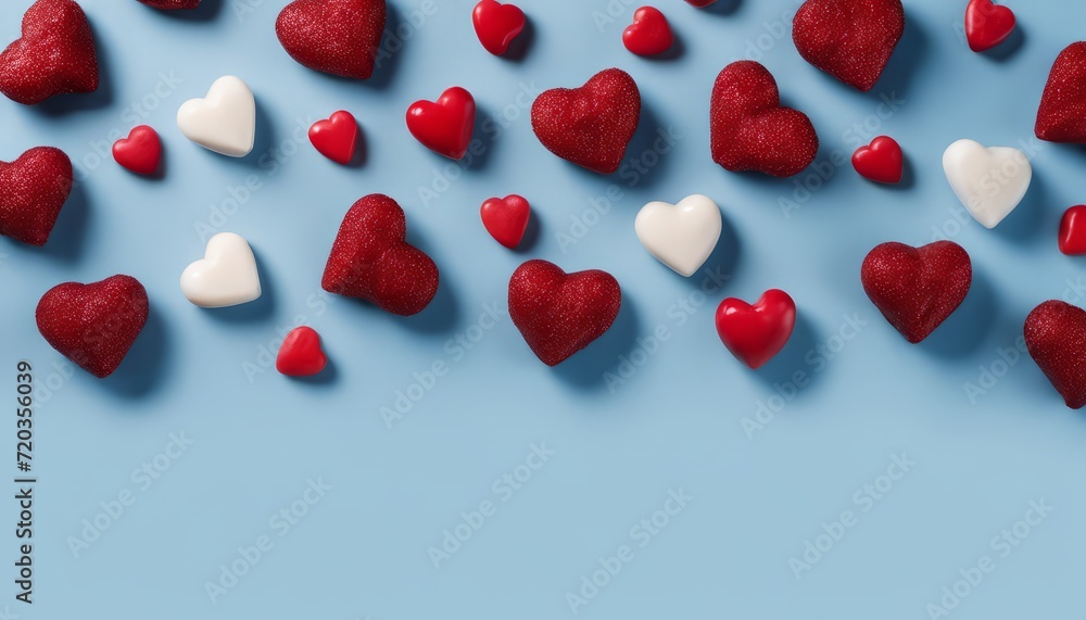 A blue background with hearts of different colors A blue background with hearts of different colors