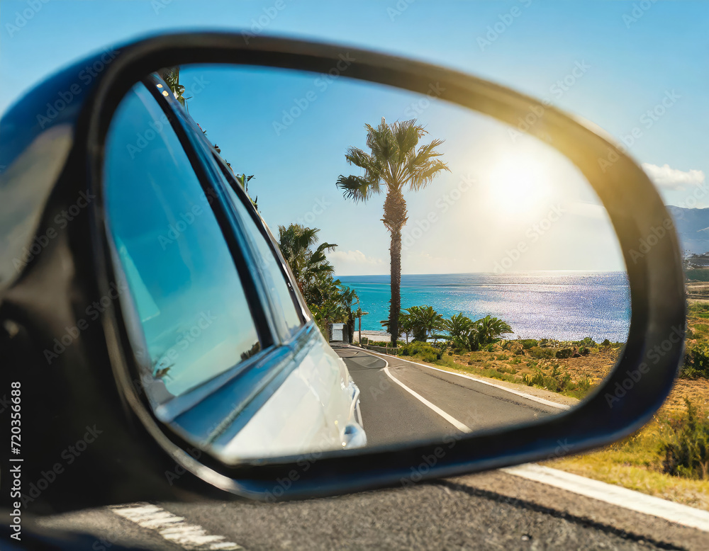 Fototapeta premium Reflection in a car rear view mirror