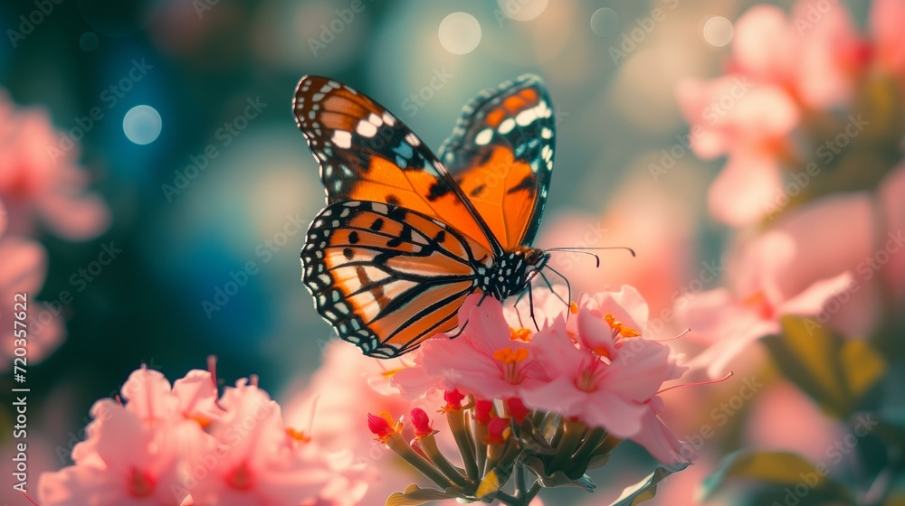 close up of a butterfly with spring flowers, vibrant colors, cinematic close up of a butterfly with spring flowers, vibrant colors, cinematic