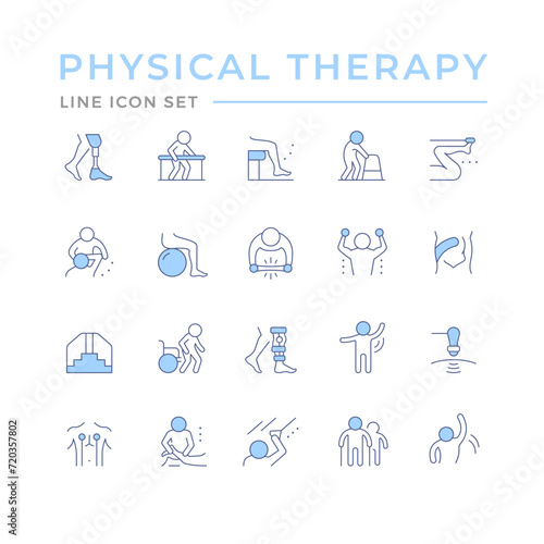 Set color line icons of physical therapy