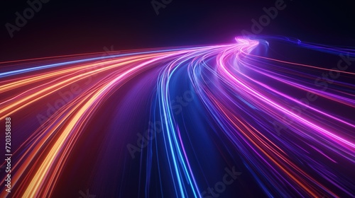 Curved high-speed light lines on a dark background