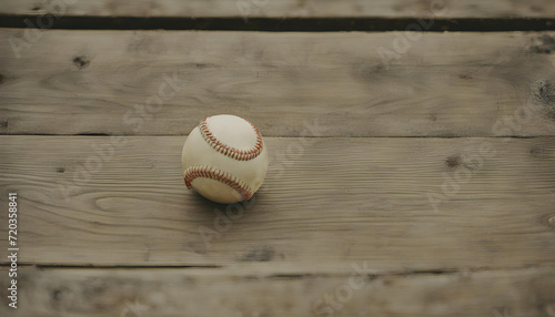 A baseball on an old wood table