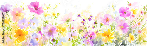 Colorful cosmos flowers. Floral background. Watercolor illustration.