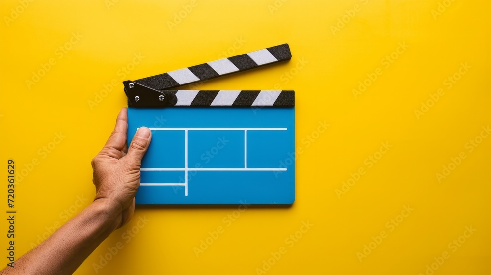 movie clapper on yellow background, cinema concept.