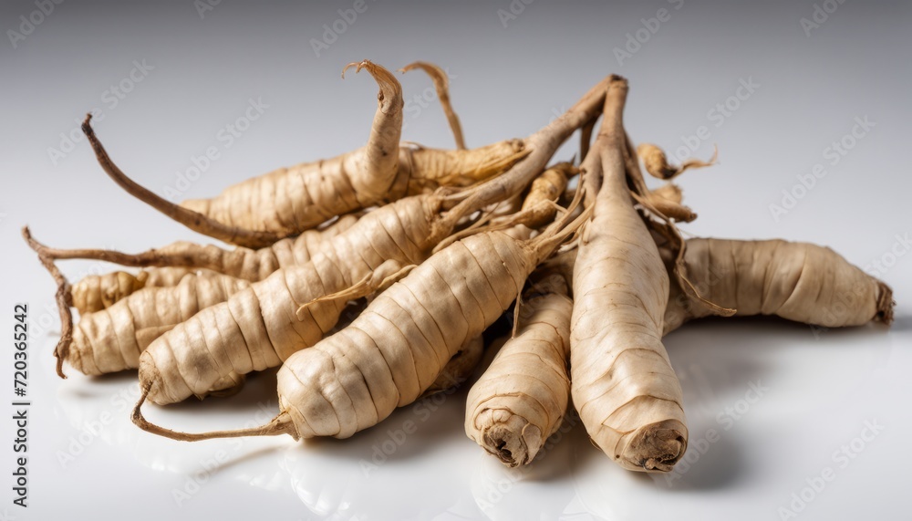 A bunch of ginger root on a white counter