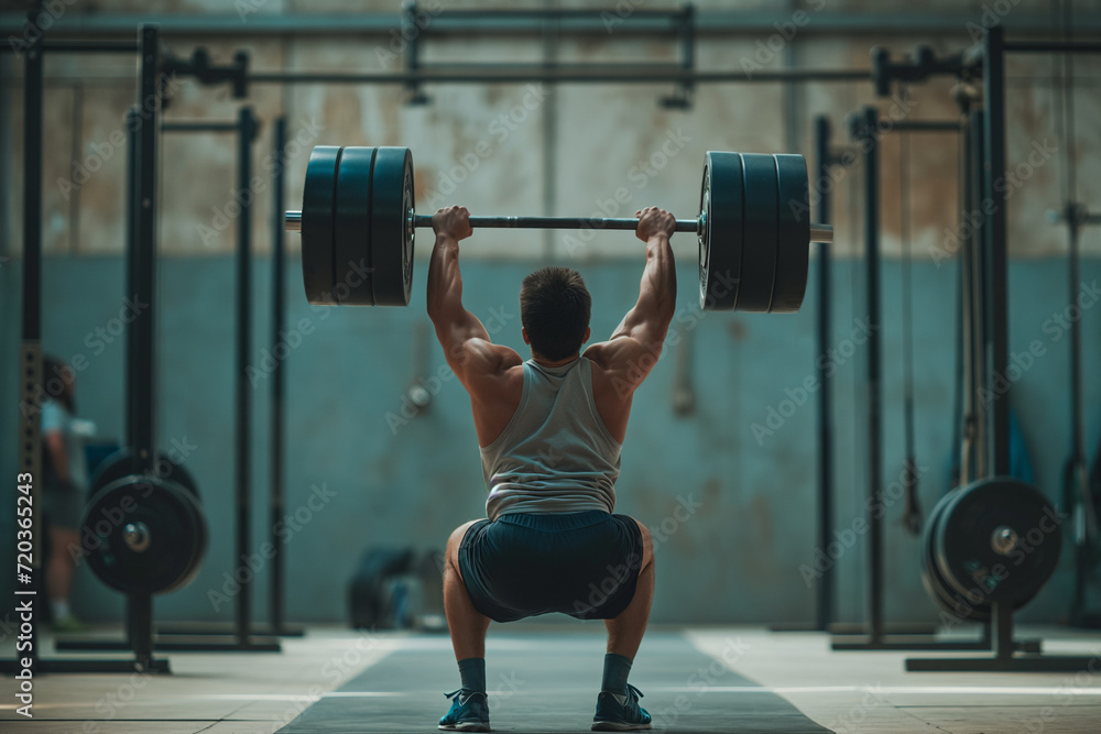 Athlete Executing Heavy Barbell Squat Athlete Executing Heavy Barbell Squat