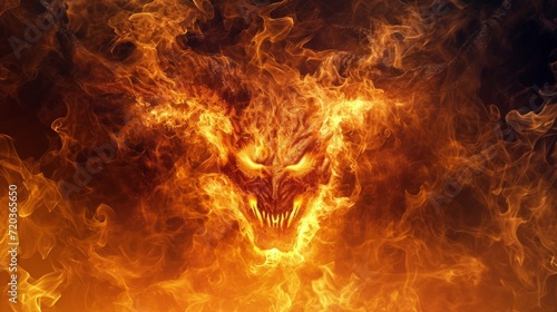 demonic evil in fire Religious concept of fiery hell.
