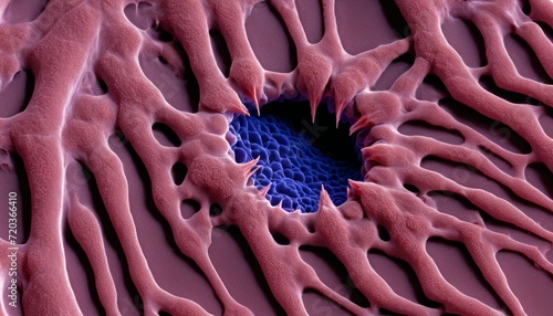 A close up of a red and blue plant with a hole in the center photo