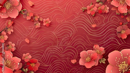 Golden chinese pattern  Sakura Wallpaper  japanese background. AI generated illustration