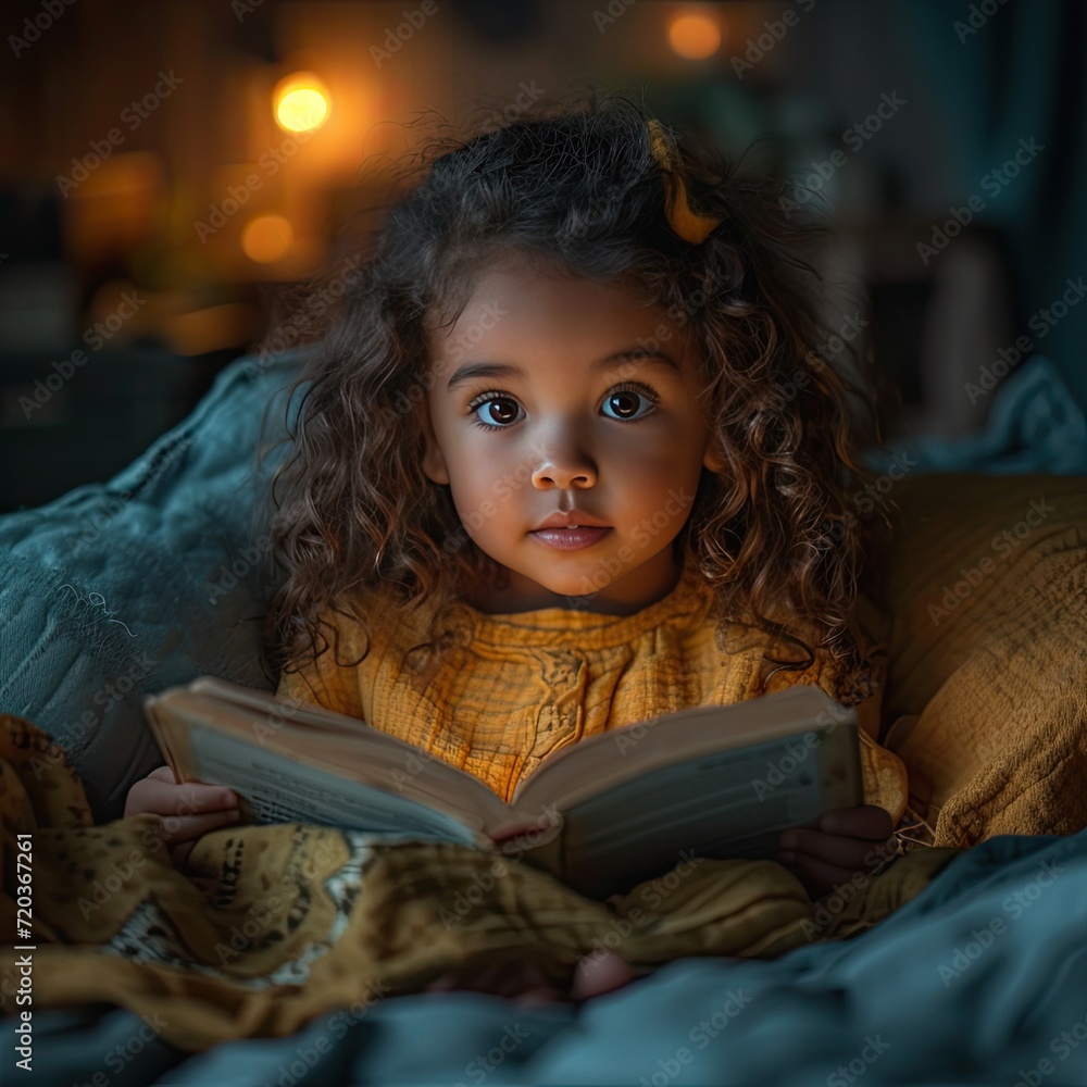 girl reading a book in evening at home girl reading a book in evening at home