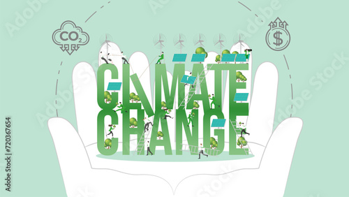 ESG policy climate change in hands. Carbon credit calculate from reduce carbon footprint and carbon dioxide to Net Zero Goal in 2050.