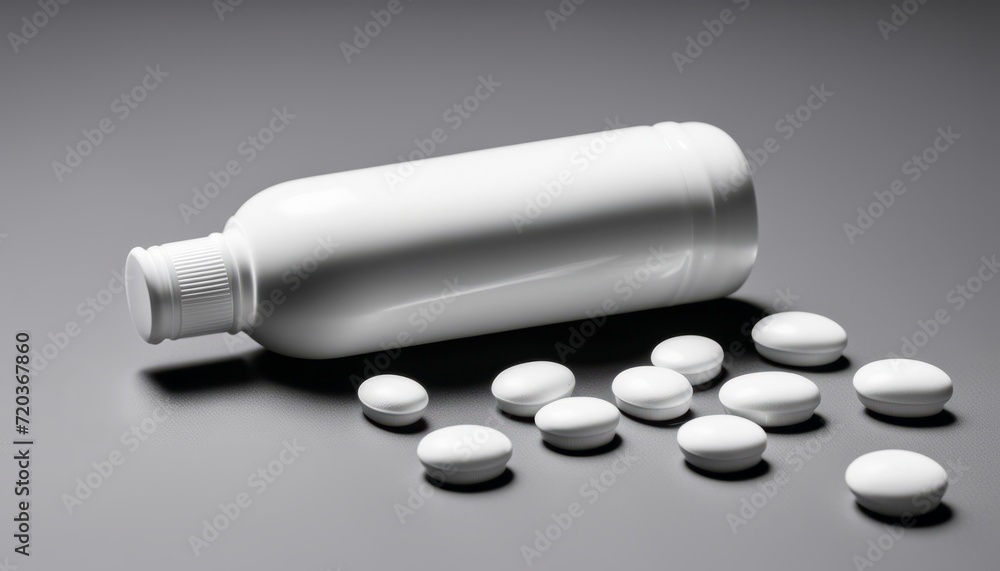 A bottle of pills with a white cap A bottle of pills with a white cap