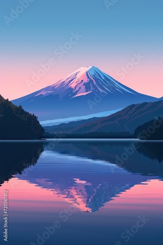 illustration of japanese mountain landscape background, mount fuji japan  style background for wall art print decor poster design. AI generated illustration photo