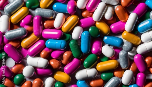 A pile of colorful pills on a table