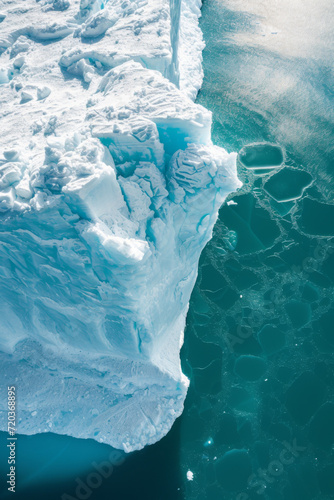 Aerial shot of an iceberg in the Arctic, polar bear visible on top