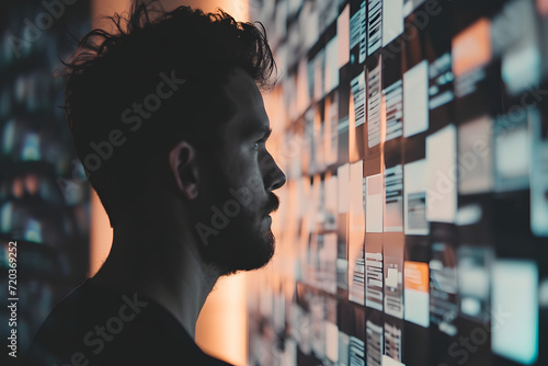 a man looking at a screen with a screen with folders photo