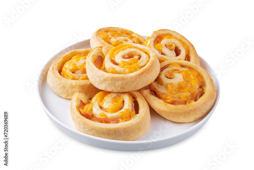 Wallpaper Mural Bacon Cheddar cheese roll cake pinwheel on a white isolated background Torontodigital.ca