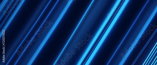 Glowing diagonal stripes on blue backdrop. Blue abstract background banner.