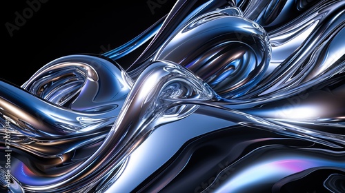 Wallpaper Mural Elegant Fluid Art with Glossy Metallic Swirls of Blue, Silver, and Black Colors Creating an Abstract Luxurious Background Torontodigital.ca