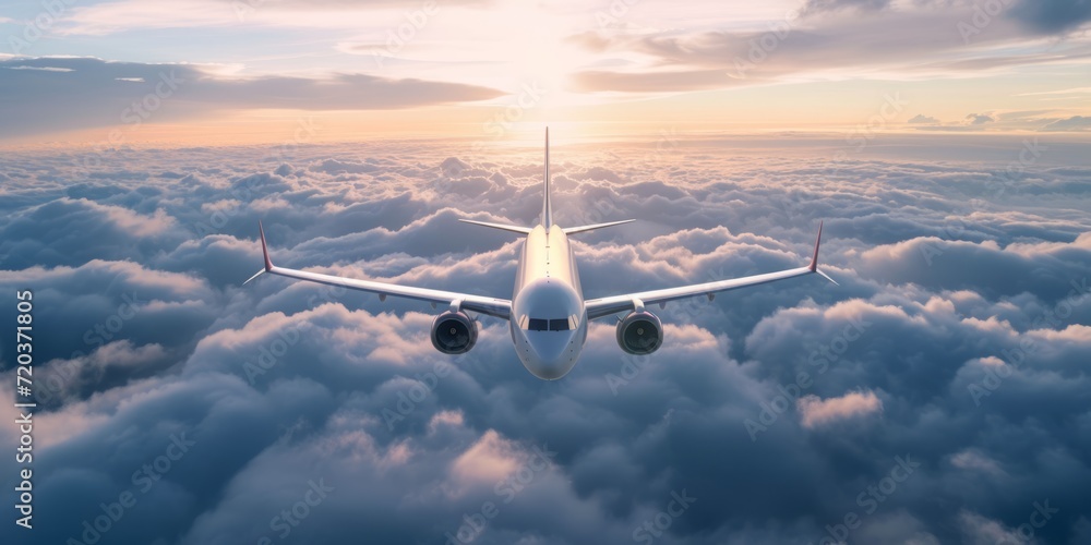 passenger plane above the clouds Generative AI - obrazy, fototapety, plakaty 