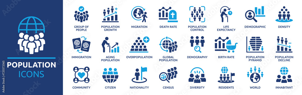 Population icon set. Containing demographic, citizen, group of people ...