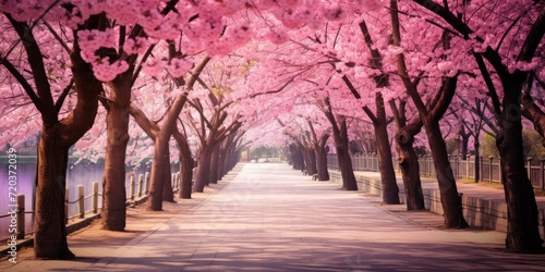 cherry blossom alley Generative AI photo