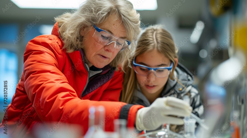 Mentor Guiding Student in Science Experiment Mentor Guiding Student in Science Experiment