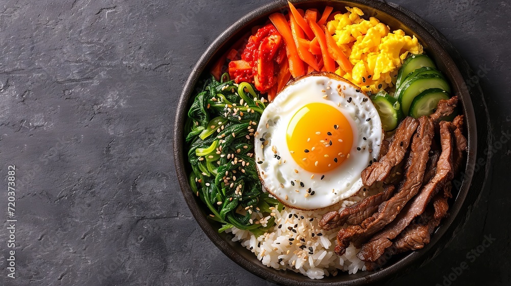 Bibimbap in a Stone Bowl with Assorted Ingredients Bibimbap in a Stone Bowl with Assorted Ingredients