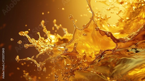 Golden Liquid Splash in Motion, High-Speed Capture of Fluid Dynamics, Vibrant Yellow Color