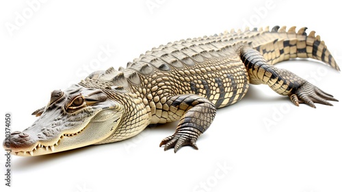 Large alligator with open jaws isolated on white background for design and print projects