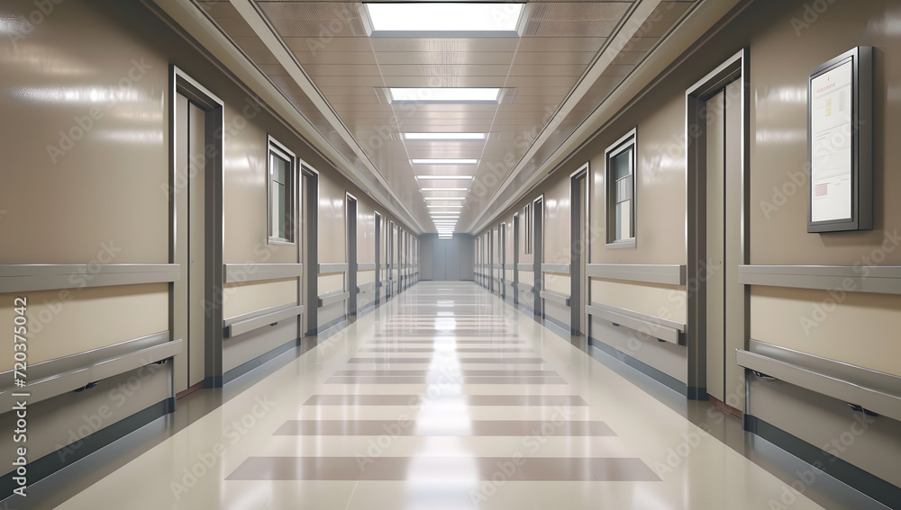 hospital hallway lined with white light shining through windows