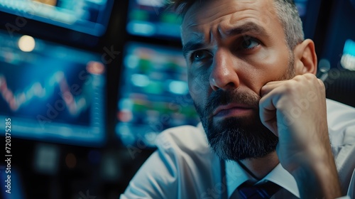 Stock trader disappointed in business. Nervous emotional. Generative AI